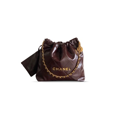 CHANEL SMALL 22 HANDBAG SHINY CALFSKIN & GOLD-TONE METAL 154397 (37*30*8cm)